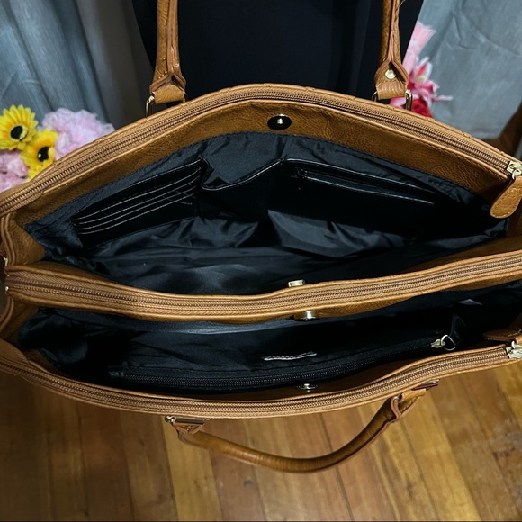 LAURA JONES Brown Tan Office Laptop Bag Business Formal Women Hand/Shoulder Bag - Picture 10 of 12